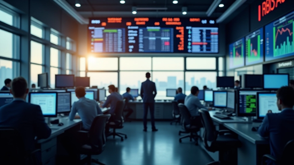 Börsenparketthandel mit Maklern und Informationstafeln mit Kursdaten